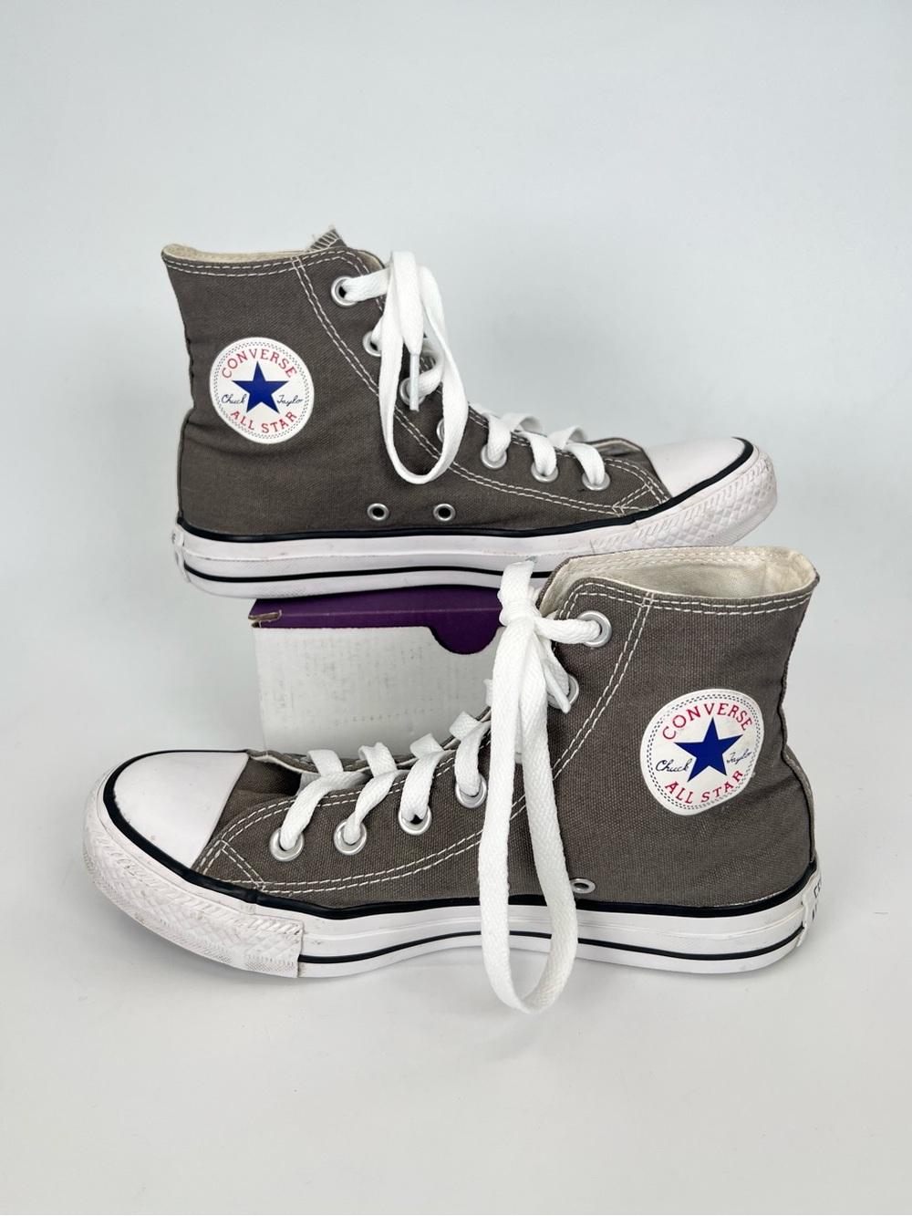 Converse Chuck Taylor All Star High Top Gray Shoes Sneakers WOMENS 6 *NEW LACES*